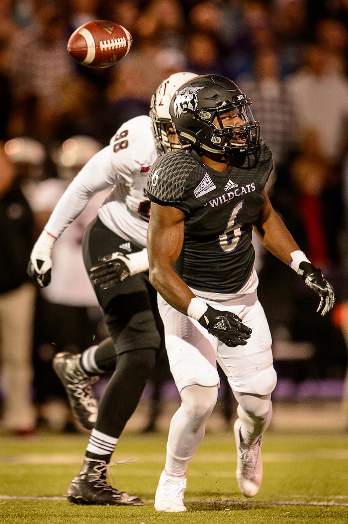(Trent Nelson | The Salt Lake Tribune)  Weber State Wildcats running back Treshawn Garrett (6) looks for a deflected pass as Weber State hosts Southern Utah, NCAA football in Ogden Saturday October 14, 2017.