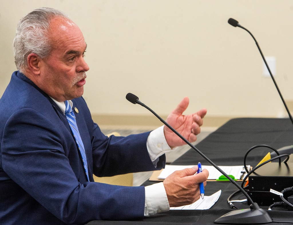 (Rick Egan | The Salt Lake Tribune) Sen. Ronald Winterton, R-Roosevelt, speaks in support of his bill regarding school mask mandates, in the Senate Health and Human Services Committee, on Thursday, Feb. 18, 2021.
