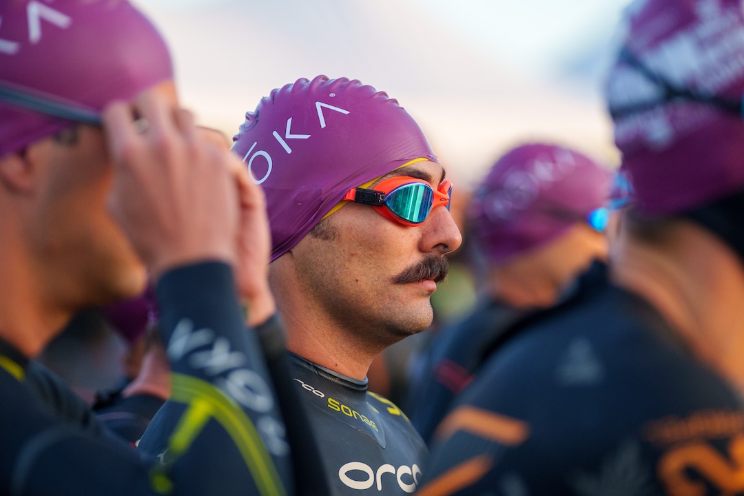(Trent Nelson  |  The Salt Lake Tribune) Competitors prepare to swim at Sand Hollow Reservoir to start the Ironman World Championship triathlon in St. George on Saturday, May 7, 2022.