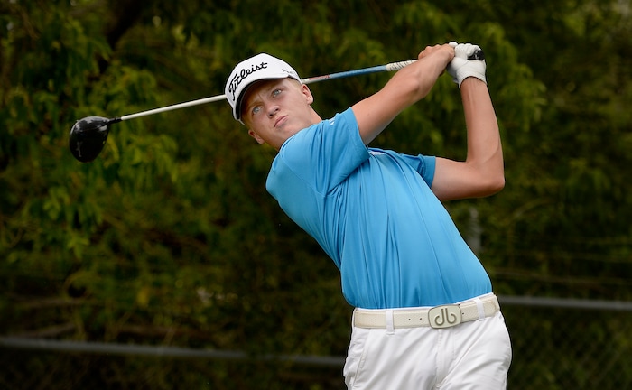 (Scott Sommerdorf   |  The Salt Lake Tribune)   Connor Howe tees off during a round with friends at the Ogden Country Club, Wednesday, August 9, 2017. Howe is the best boys' prep golfer in Utah. He's won the last two Class 5A state titles, and will be heading to Georgia Tech next year to play.