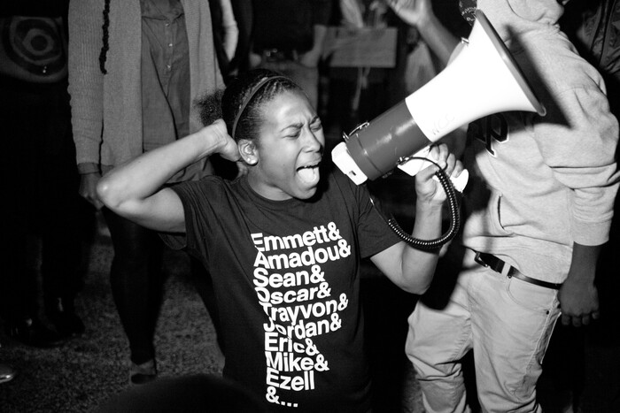 (Autumn Lin | Magnolia Pictures) Activist Alexis Templeton on the protest line in Ferguson, Mo., in a moment captured in the documentary "Whose Streets?"