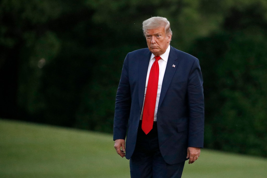 (Patrick Semansky | AP) President Donald Trump walks on the South Lawn of the White House in Washington, Saturday, May 30, 2020, after stepping off Marine One as he returns from Kennedy Space Center for the SpaceX Falcon 9 launch.