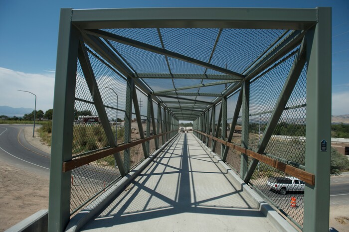 (Rick Egan | The Salt Lake Tribune) A bridge crosses the onramp to I-80 on a new segment of Parley's Trail in Salt Lake City on Wednesday, Aug. 30, 2017.