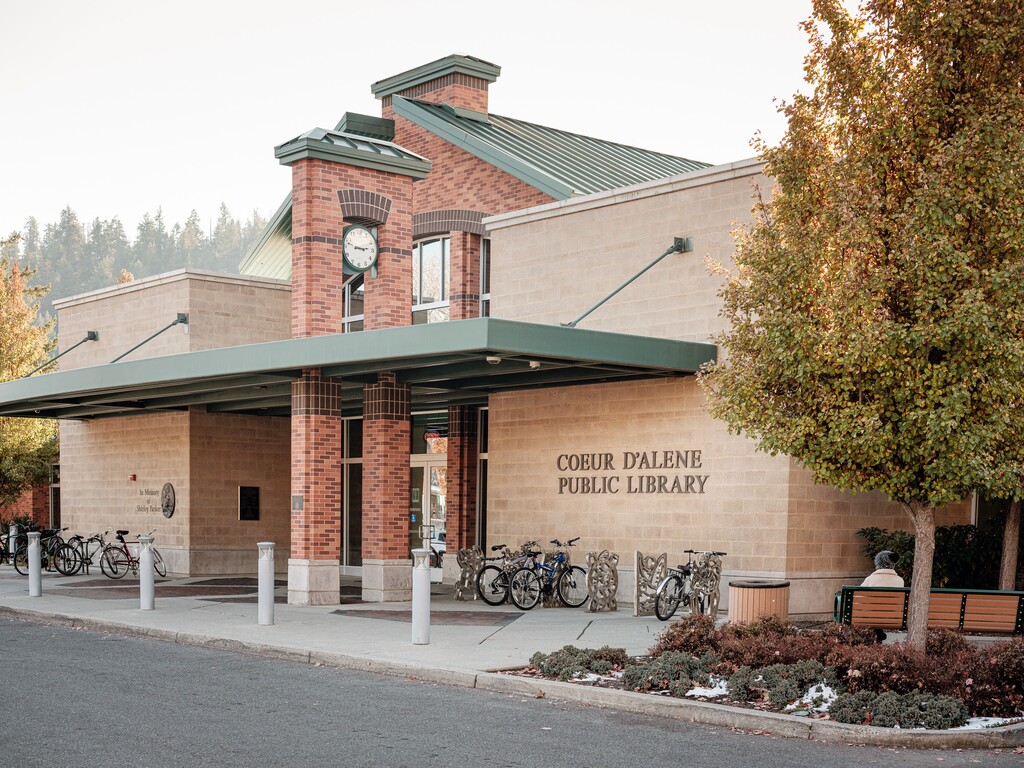 (Matthew Hamon | The New York Times) The Coeur D’Alene Public Library in Coeur D'Alene, Idaho, is shown Nov. 1, 2019. Someone has been hiding the library's books lately — specifically, those that explore politics through a progressive lens, or criticize President Donald Trump.