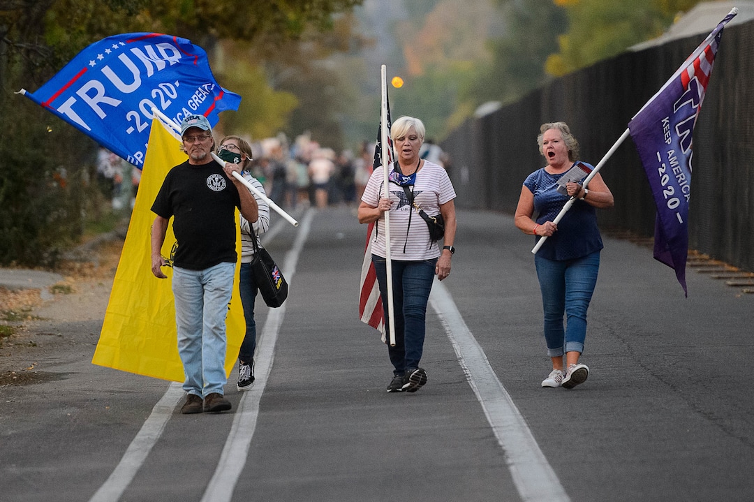 (Trent Nelson  |  The Salt Lake Tribune) The scene outside as Vice President Mike Pence and Sen. Kamala Harris prepare to debate at Kingsbury Hall in Salt Lake City on Wednesday, Oct. 7, 2020.