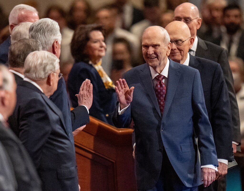 (Rick Egan | The Salt Lake Tribune) President Russel M. Nelson arrives for the morning session of LDS General Conference on Saturday, April 2, 2022.