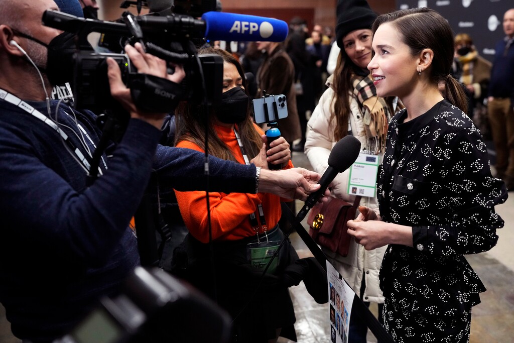 (Charles Sykes | Invision/AP) Actor Emilia Clarke talks to the media on the red carpet at Park City's Eccles Theatre on Jan. 19, 2023, for the opening night of the 2023 Sundance Film Festival. The 2024 edition of the festival runs Jan. 18-28, 2024, in Park City and Salt Lake City.