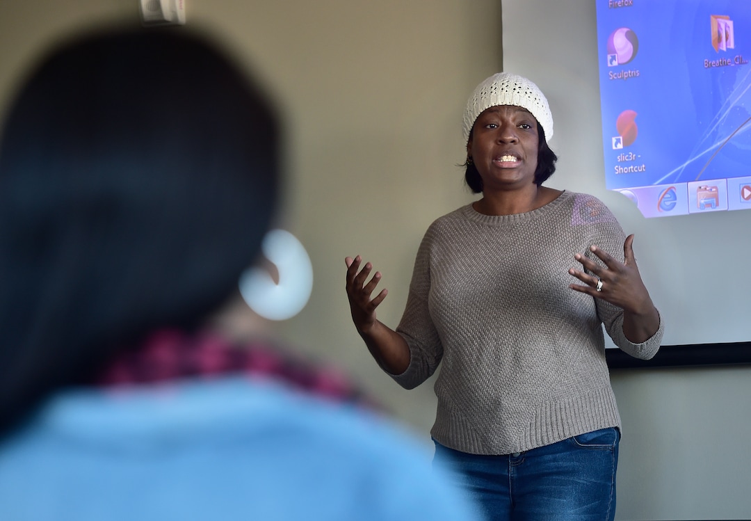 (Scott Sommerdorf   |  The Salt Lake Tribune)   Representative Sandra Hollins, D-Salt Lake, speaks at the Breathe Clean Festival, Saturday, November 18, 2017. The event is designed to inform the public about short and long-term solutions to improve our environment and individual, family and public health.