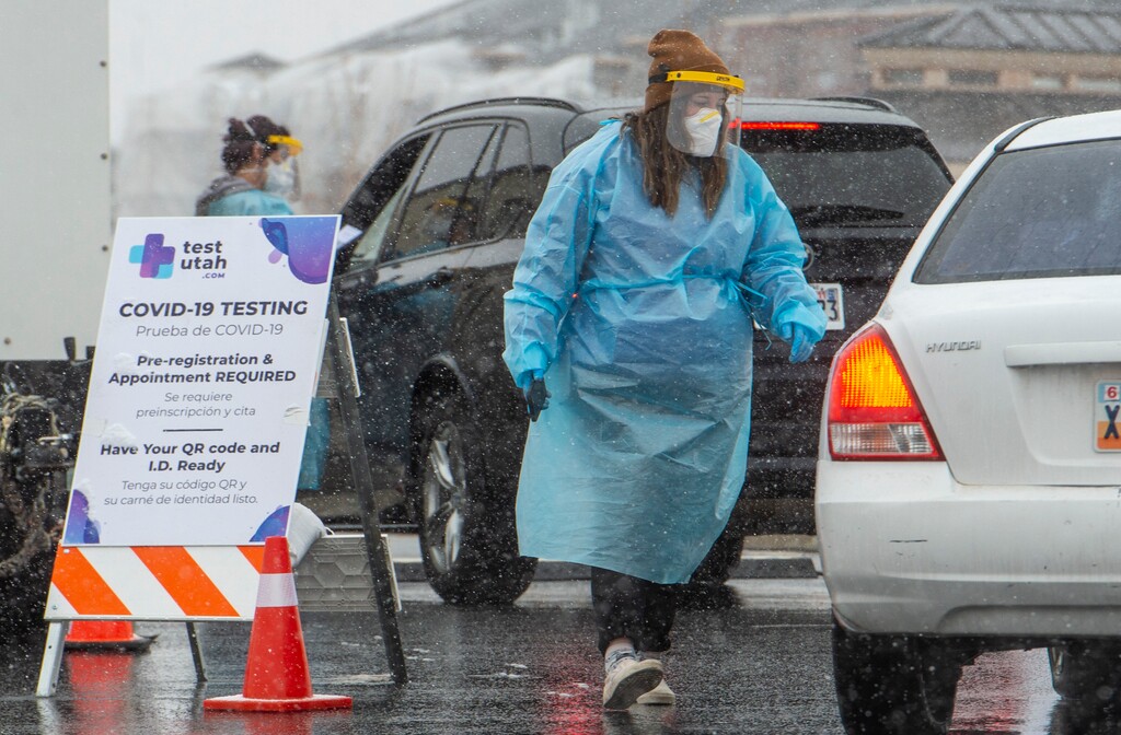 (Rick Egan |  Tribune file photo) Nurses test for Covid-19 at the Test Utah site in Herriman, on Friday, Feb. 5, 2021.