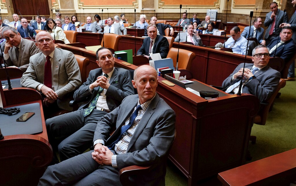 (Francisco Kjolseth | The Salt Lake Tribune) House representatives watch the board as the House reaches the two third majority after the Legislature called itself into special session on Wed. April 18, 2018, to attempt to override Gov. Gary Herbert's vetoes of two bills.