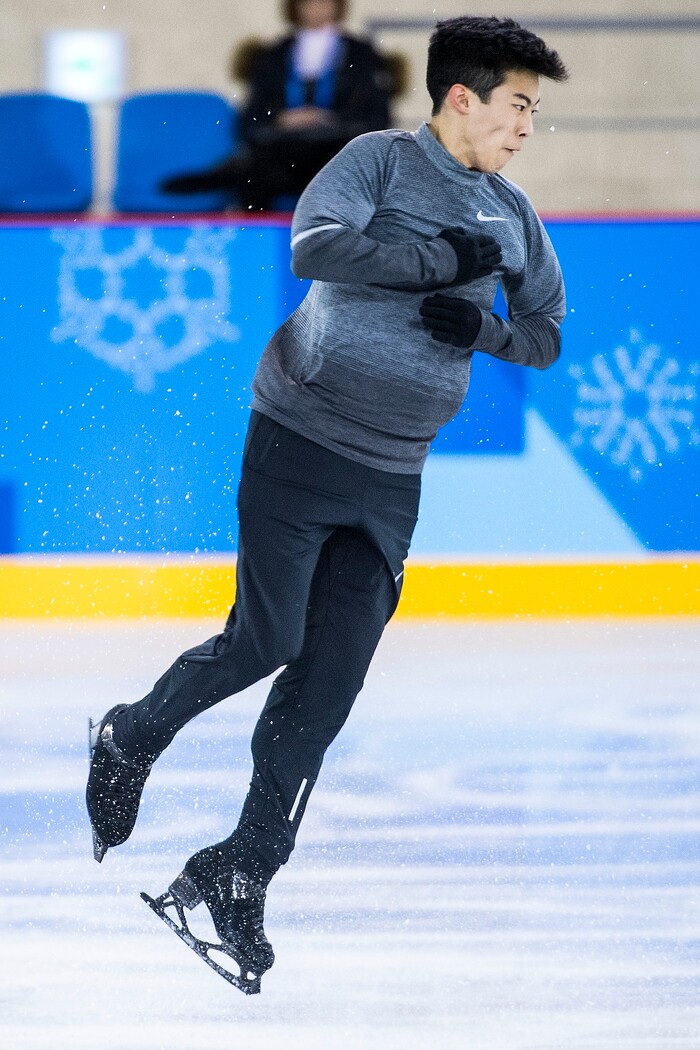 (Chris Detrick | The Salt Lake Tribune) Salt Lake City's Nathan Chen practices his Men's Single Skating Short Program for the Team Event at the Gangneung Ice Arena Thursday, February 8, 2018.
