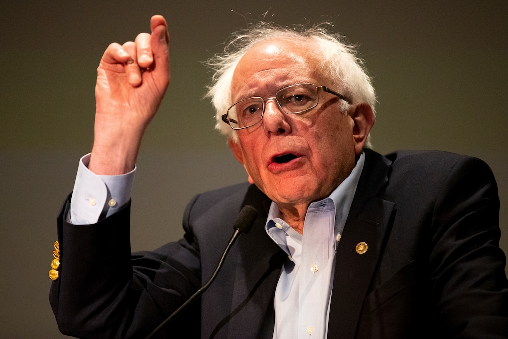 (Christopher Dolan/Times-Tribune via AP)
Presidential candidate and U.S. Senator Bernie Sanders (I-VT) speaks to a gathering of the Pennsylvania Association of Staff Nurses and Allied Professionals at Mohegan Sun Pocono in Plains Twp., Pa. on Monday, April 15, 2019. Vermont Sen. Bernie Sanders on Monday released 10 years of his long-anticipated tax returns as he campaigns for the 2020 Democratic presidential nomination.
