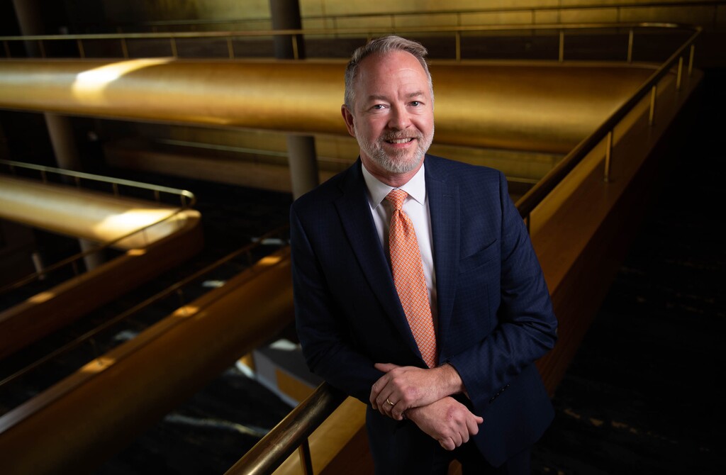 (Francisco Kjolseth  |  The Salt Lake Tribune) Steven Brosvik, named president and CEO of Utah Symphony | Utah Opera, is pictured at Abravanel Hall as the Utah Symphony prepares for its first concerts since the COVID-19 pandemic began. The first shows will feature the string section, no brass or woodwinds (because they can't play wearing masks), spaced far apart on the stage.
