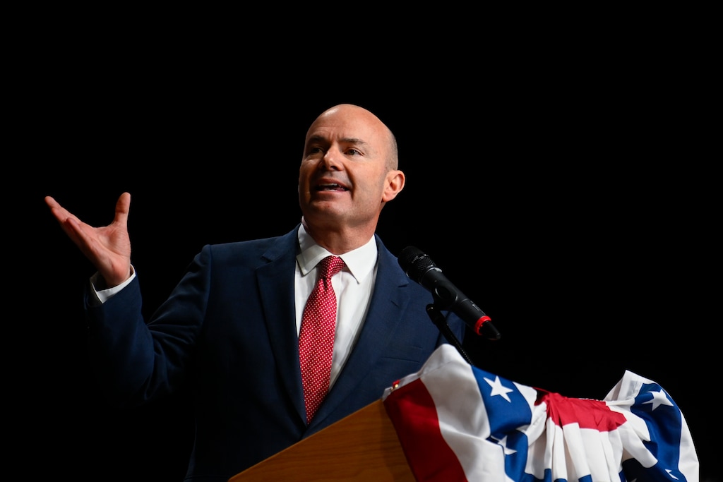 (Alex Goodlett | Special to The Tribune) U.S. Sen. Mike Lee, shown at a GOP convention in Orem in April, wants a constitutional amendment to end birthright citizenship.