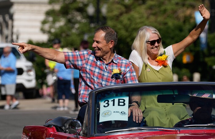 (Francisco Kjolseth | The Salt Lake Tribune) Utah congressman John Curtis participates in the Days of ’47 Parade in Salt Lake City on Saturday, July 23, 2022.