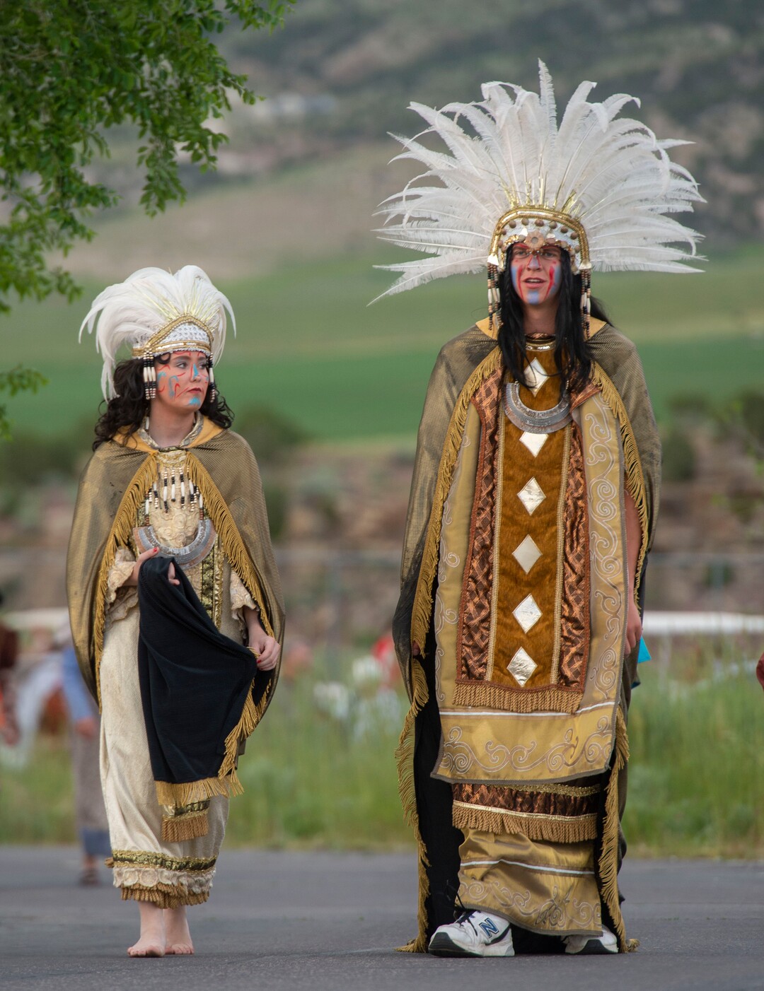 (Rick Egan  |  The Salt Lake Tribune)    Rawlee Michelson as Queen Lamoni and Cameron Crockett as King Lamoni make their way down the hill to greet the crowd before the Mormon Miracle Pageant, Wednesday, June 12, 2019.  The final run for the pageant continues through Saturday, June 22.