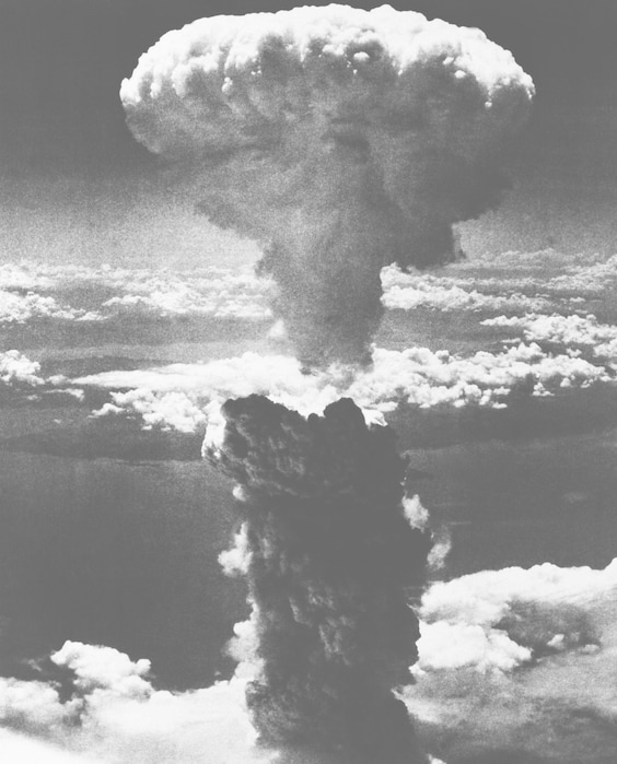 A mushroom cloud rises moments after the atomic bomb was dropped on Nagasaki, Japan, August 9, 1945. (AP Photo)