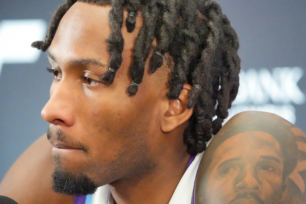 (Chris Samuels | The Salt Lake Tribune) Utah Jazz guard Darryn Peterson speaks during media day in Salt Lake City, Monday, Sept. 28, 2026.