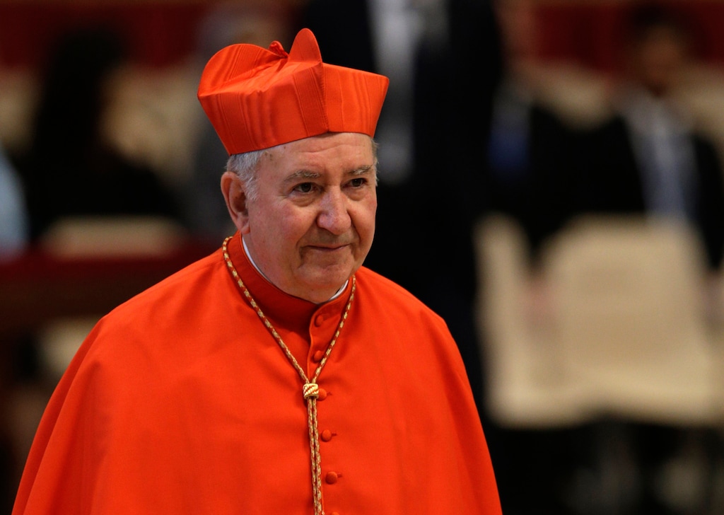 FILE - In this April 13, 2013 file photo, Chile's Cardinal Francisco Javier Errazuriz Ossa attends Mass for the election of a new pope inside St. Peter's Basilica, at the Vatican. The retired archbishop of Santiago is denying he covered-up for Chile's most famous predator priest but is acknowledging the priest's popularity and ability to produce seminarians weighed on his decision-making. (AP Photo/Andrew Medichini, File)