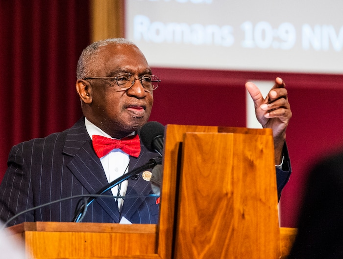 (Rick Egan  |  The Salt Lake Tribune)   Rev. France Davis preaches a sermon at Calvary Baptist Church, Sunday, Dec. 22, 2019.