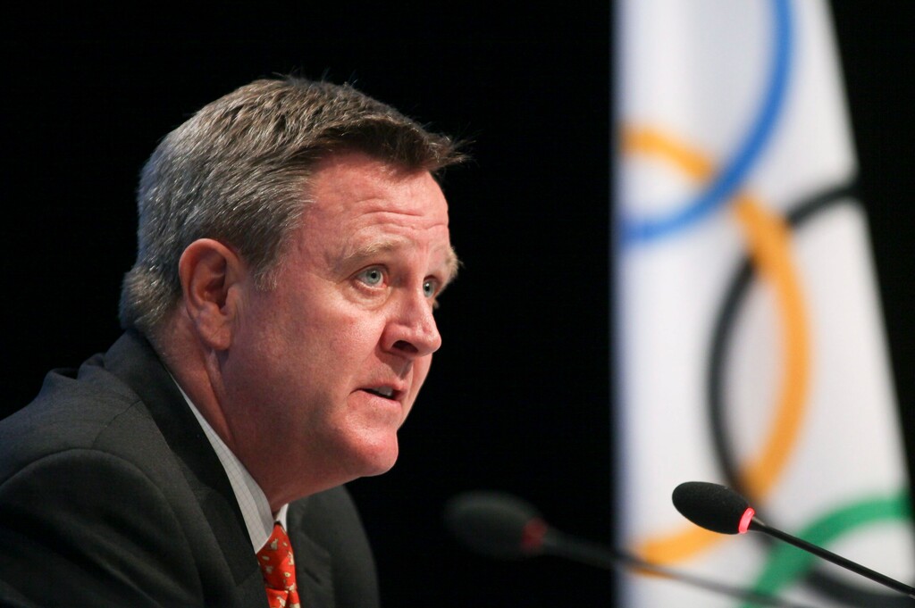 FILE - In this May 24, 2012, file photo, U.S. Olympic Committee CEO Scott Blackmun speaks at the SportAccord conference in Quebec City. Blackmun is resigning as CEO of the US Olympic Committee, citing health problems as the reason he'll depart after leading the federation for more than eight years. The 60-year-old CEO was diagnosed with prostate cancer earlier this winter, and did not attend the Pyeongchang Games. He announced his resignation Wednesday, Feb. 28, 2018, and Susanne Lyons, a member of the board, will serve as acting CEO. (Francis Vachon/The Canadian Press via AP)