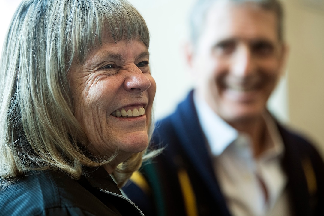 (Chris Detrick  |  The Salt Lake Tribune)  Jean Schaefer laughs while recalling good memories about her son Steven Holcomb during an interview at the Pyeongchang 2018 Winter Olympics Monday, Feb. 19, 2018. At right is Brian Boxer Wachler. 