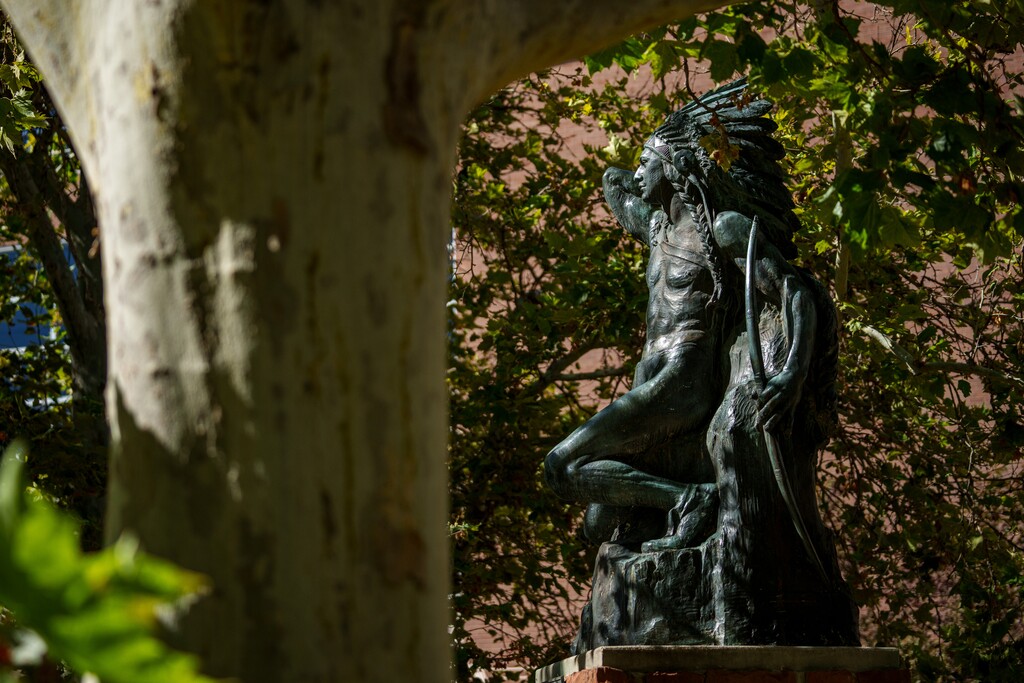 (Trent Nelson  |  The Salt Lake Tribune) The "Ute Brave" sculpture by Avard Fairbanks at the University of Utah in Salt Lake City on Tuesday, Aug. 13, 2024.