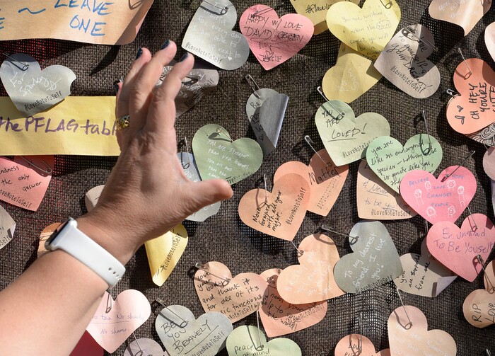 (Scott Sommerdorf   |  The Salt Lake Tribune)   
Notes posted in the "Take a Note - Leave a Note" poster at the fifth annual Provo Pride Festival, Saturday, September 16, 2017.