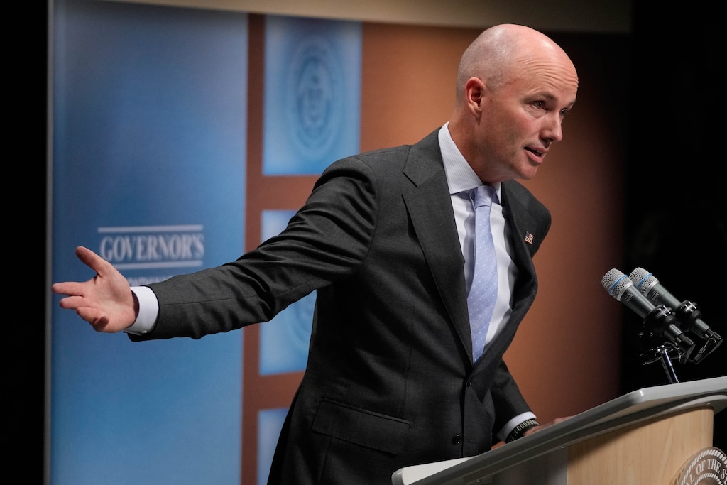 (Francisco Kjolseth | The Salt Lake Tribune) Gov. Spencer Cox speaks with members of the media during the PBS Utah Governor’s Monthly News Conference held at the Eccles Broadcast Center in Salt Lake City on Aug. 20. On Sept. 21, Cox signed an executive order creating the Recovery Utah Initiative.