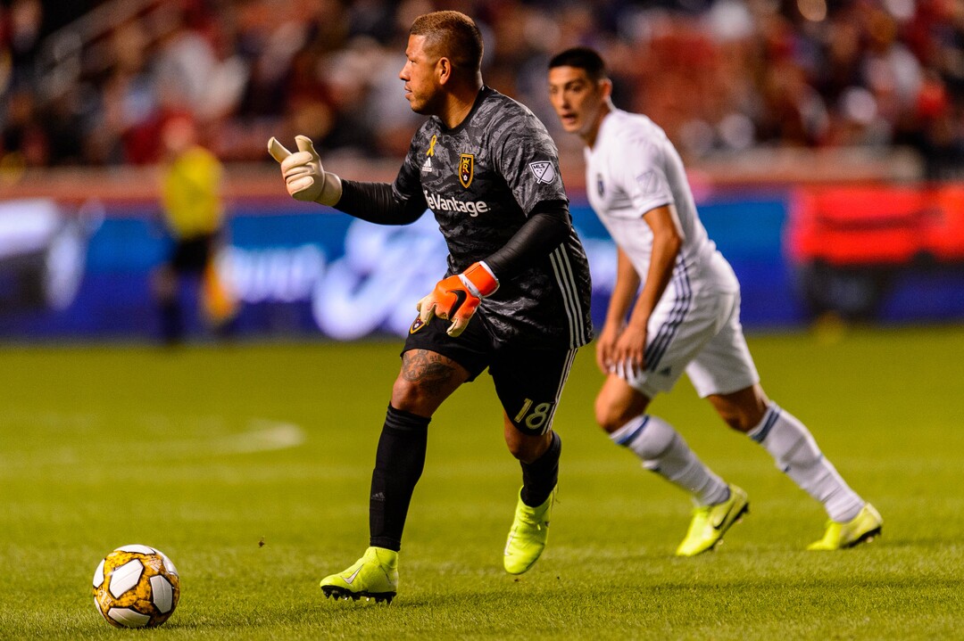 (Trent Nelson  |  The Salt Lake Tribune)  Real Salt Lake goalkeeper Nick Rimando (18) as Real Salt Lake hosts the San Jose Earthquakes, MLS soccer at Rio Tinto Stadium in Sandy on Wednesday Sept. 11, 2019.