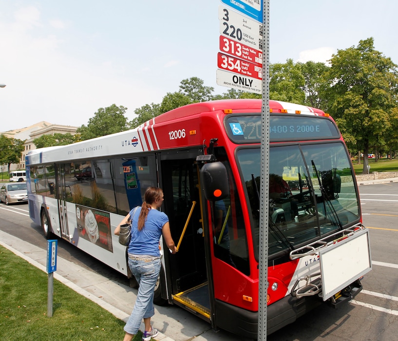 (Al Hartmann | Tribune file photo) Student climbs aboard UTA bus at President's Circle stop at the University of Utah, Aug. 13, 2012.