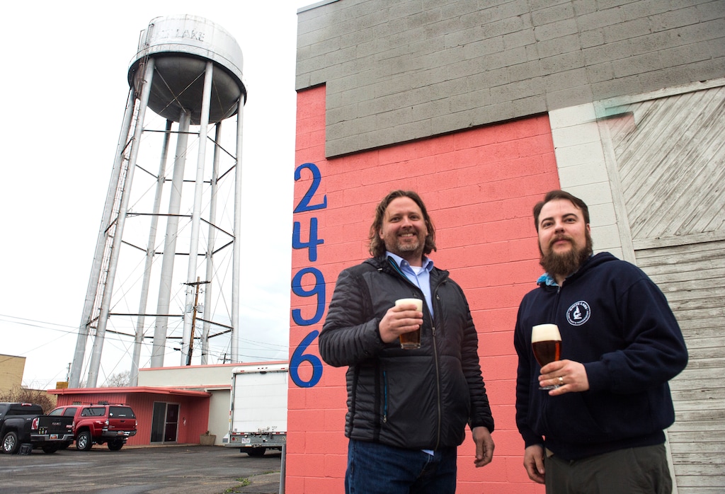 (Rick Egan  |  The Salt Lake Tribune)    Owner Mark Medura and head brewer Chris Detrick at the location of what will be a new brew pub at 2496 S. West Temple in South Salt Lake.