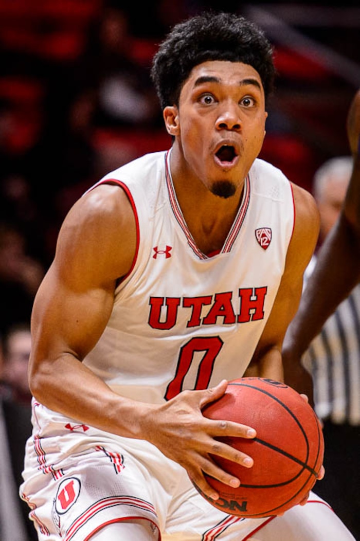 (Trent Nelson | The Salt Lake Tribune)  Utah Utes guard Sedrick Barefield (0) goes to the basket as the University of Utah hosts Northwestern State, NCAA basketball in Salt Lake City, Wednesday December 20, 2017.