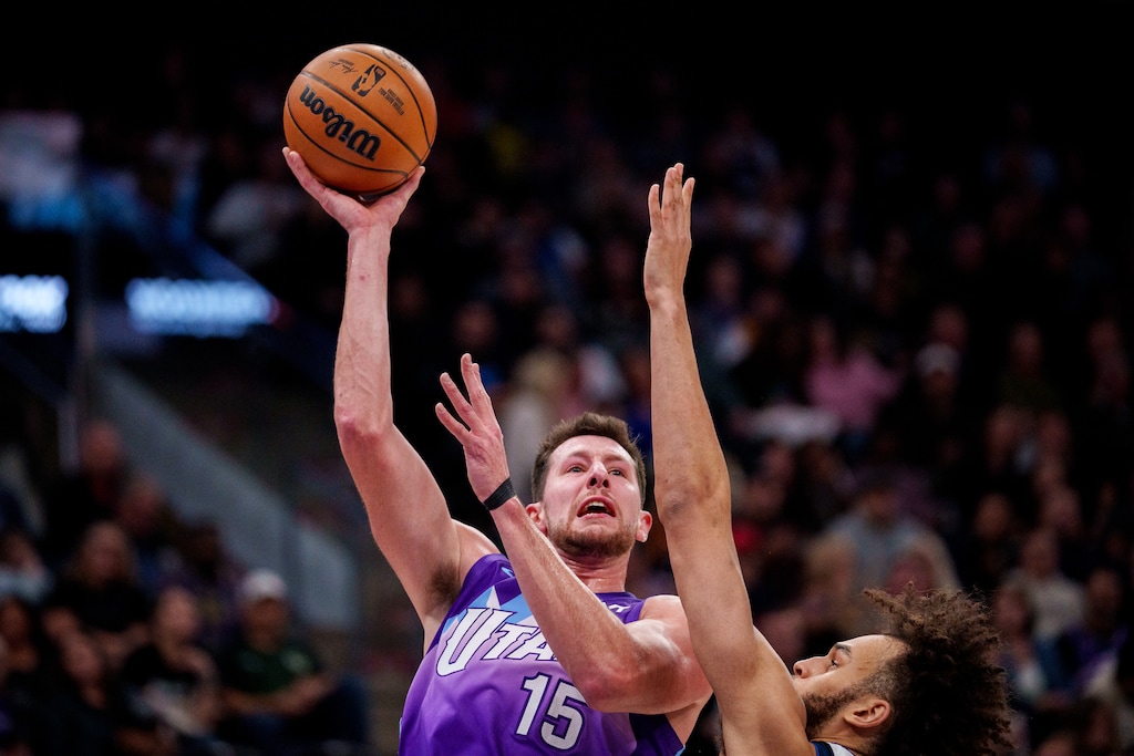 (Trent Nelson | The Salt Lake Tribune) Utah Jazz forward Drew Eubanks (15) as the Utah Jazz host the Dallas Mavericks, NBA basketball in Salt Lake City on Thursday, Nov. 14, 2024.