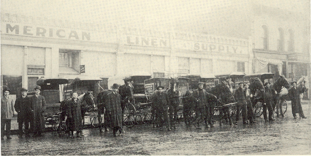 In Alsco's early days, the company had a whole fleet of horse-drawn wagons and drivers to collect linens and uniforms from clients around Salt Lake City, clean them and return them to businesses for use the next day.