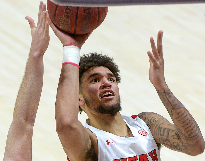 (Leah Hogsten  |  The Salt Lake Tribune) Utah Utes forward Timmy Allen (1) had 11 points, 4 rebounds and 3 assists during the Utes NCAA basketball matchup against Idaho State, Tuesday, Dec. 8, 2020 at the Jon M. Huntsman Center. Utes defeated Idaho State 75-59.