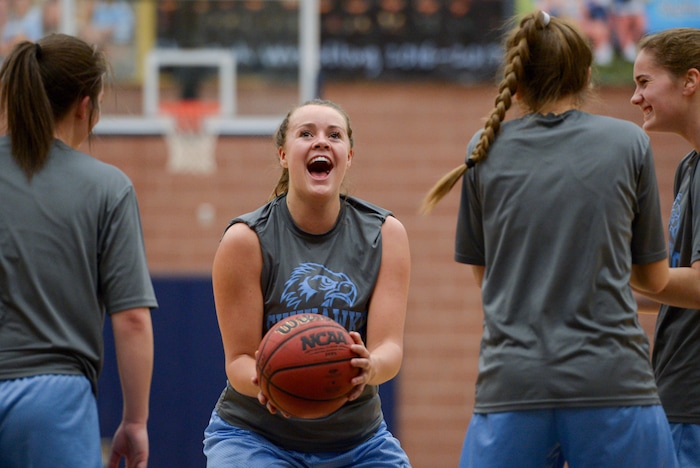 (Leah Hogsten  |  The Salt Lake Tribune)  Basketball player Lauren Gustin is averaging  double points and double rebounds during games at center for the Salem Hills girls' basketball team. Gustin has committed to play for University of Idaho next fall. 