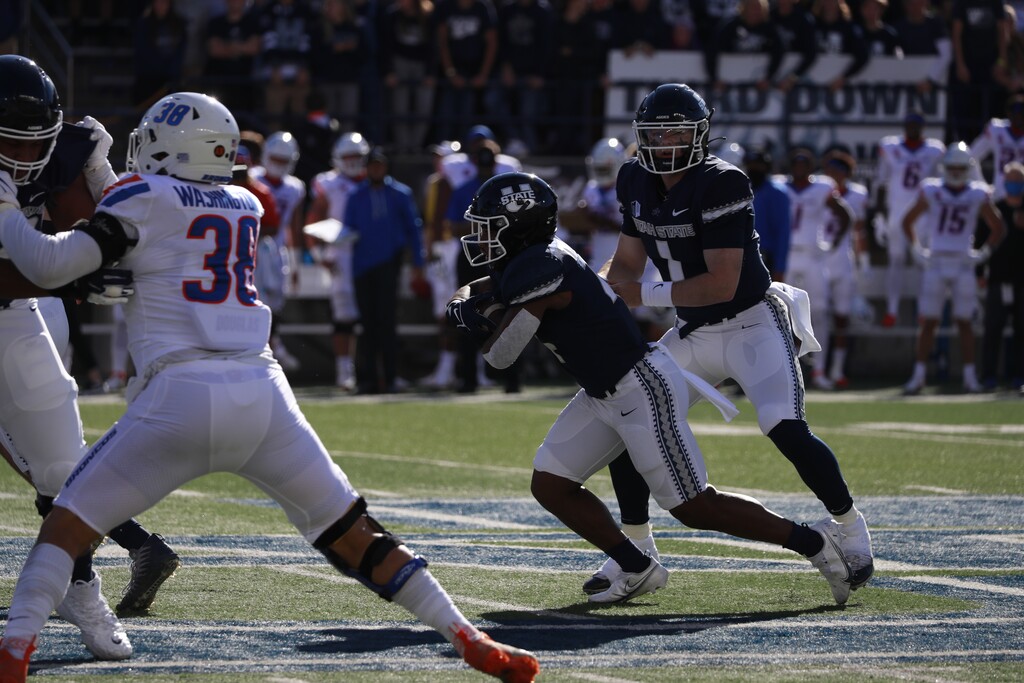 (USU Athletics) After leading Utah State to three straight wins to open the season, quarterback Logan Bonner (No. 1) suffered his first defeat as an Aggie on Saturday.