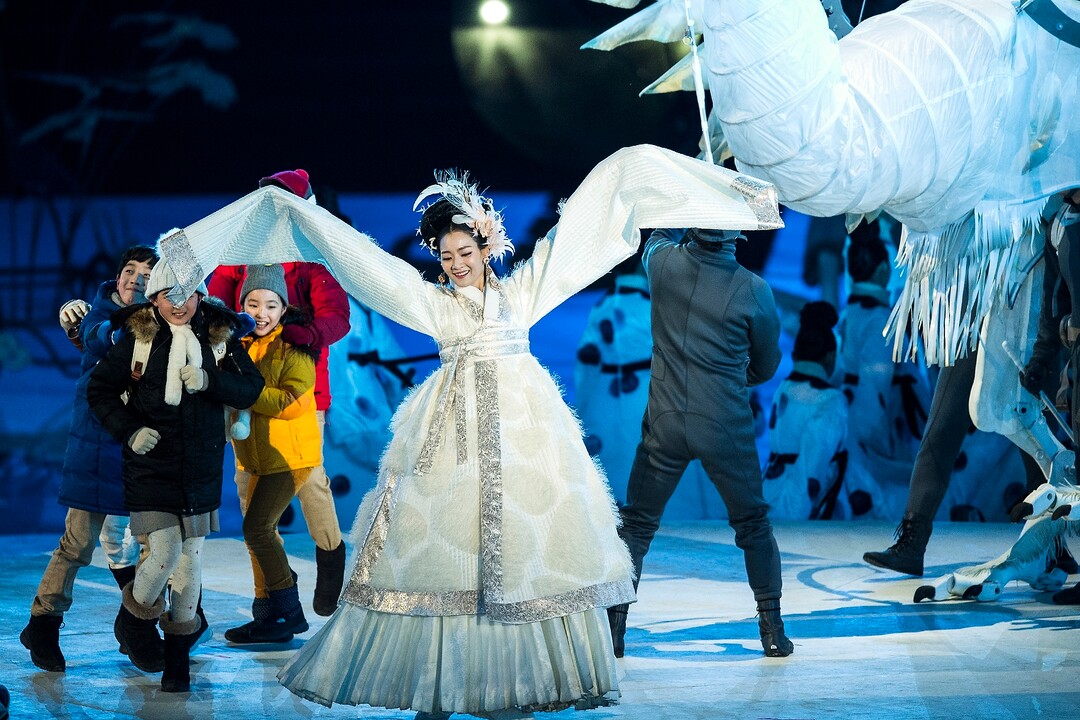(Chris Detrick  |  The Salt Lake Tribune)  Performers act during the Pyeongchang 2018 Winter Olympics opening ceremony at Olympic Stadium Friday, February 9, 2018.  