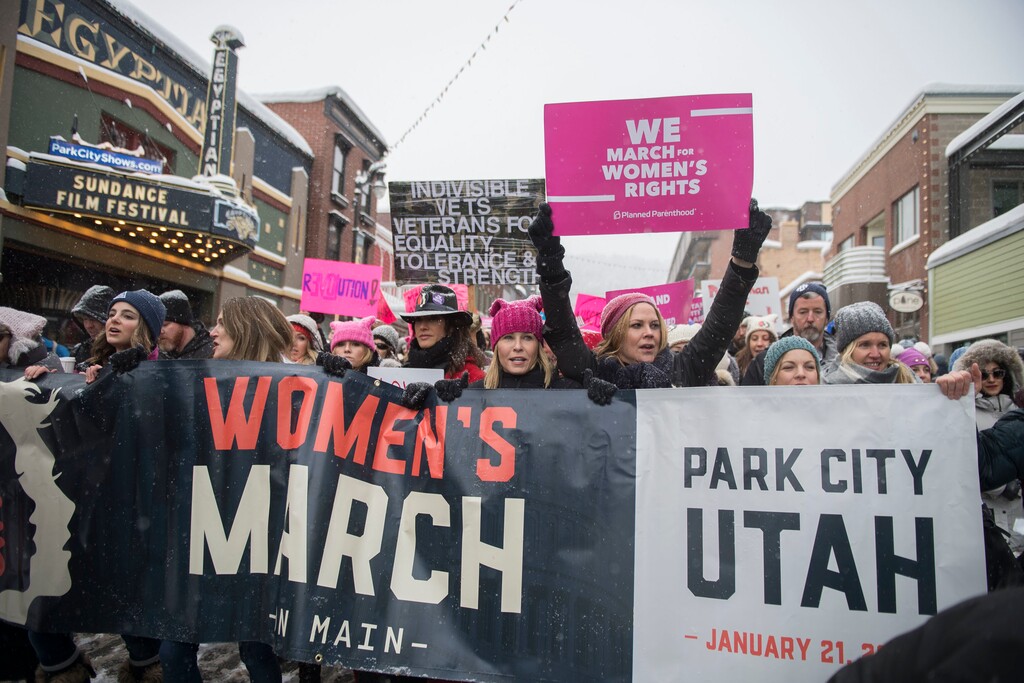 Actress Chelsea Handler participates in the "Women's March On Main" during the 2017 Sundance Film Festival on Saturday, Jan. 21, 2017, in Park City, Utah. (Photo by Arthur Mola/Invision/AP)