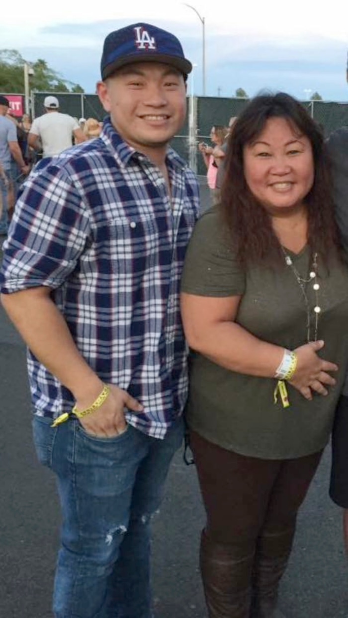 This 2017 photo provided by Joyce Shipp shows her daughter Laura Shipp, right, and Laura's son Corey Shipp at the Route 91 Harvest Festival in Las Vegas. Laura Shipp was one of the people killed in Las Vegas after a gunman opened fire on Sunday, Oct. 1, 2017, at the country music festival. (Joyce Shipp via AP)