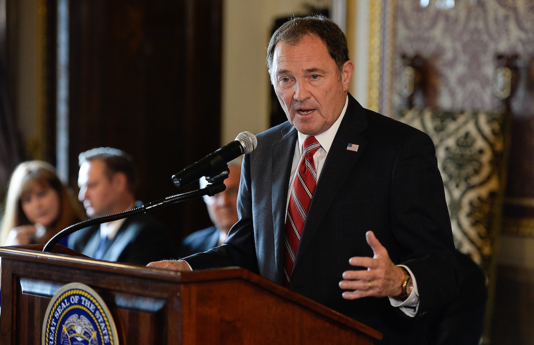 (Francisco Kjolseth  |  The Salt Lake Tribune)  Supporters and opponents of Utah’s medical marijuana initiative joined with Utah Gov. Gary Herbert and legislative leaders Thursday, Oct. 4, 2018, at the Utah Capitol to announce a “shared vision” for cannabis policy.
