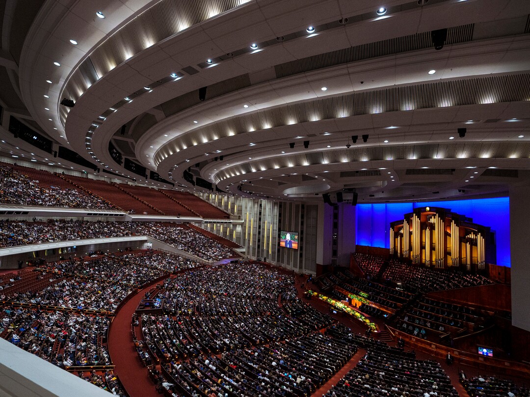 (Leah Hogsten | The Salt Lake Tribune) Members of The Church of Jesus Christ of Latter-day Saints listen to speakers during the morning session of General Conference on Saturday, April 1, 2023.
