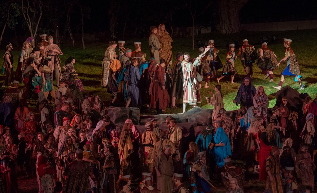 (Rick Egan  |  The Salt Lake Tribune)    Thousands of youth gather at the Manti Temple for the Mormon Miracle Pageant Wednesday, June 12, 2019.  The final run for the pageant continues through Saturday, June 22.