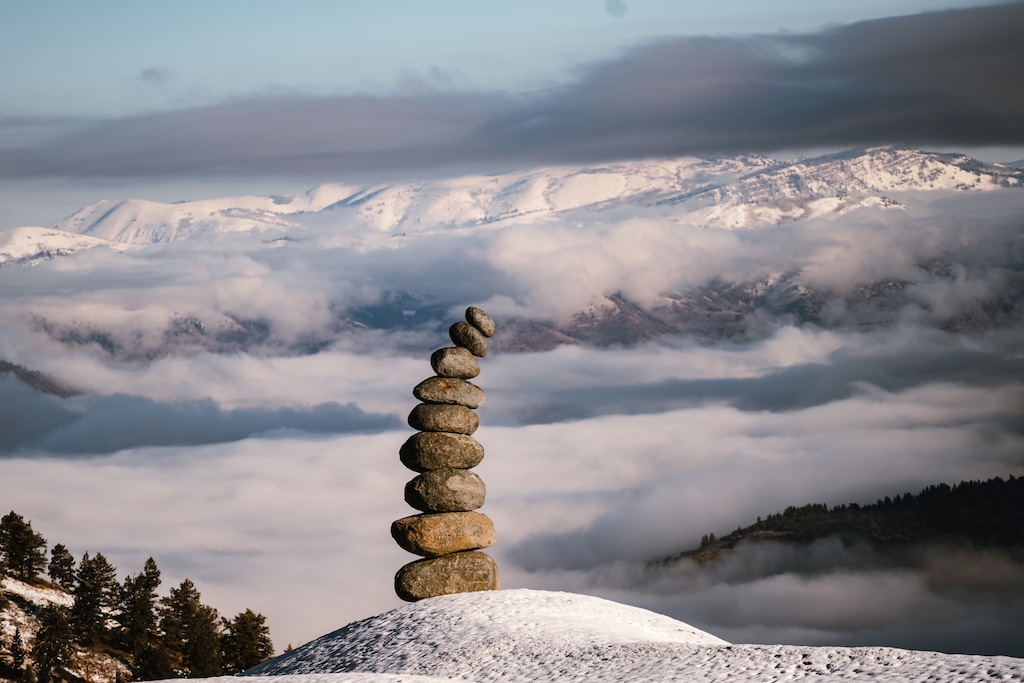 Ben Moisen, © Nobuo Sekine Estate, courtesy of Powder Mountain

Nobuo Sekine’s “Phase of Nothingness – Stone Stack” (1970/2025), made of natural stone and steel, stands on a knoll at Powder Mountain. The cairn-inspired art installation measures 19 feet tall and is the anchor of an art park being built throughout the ski area.