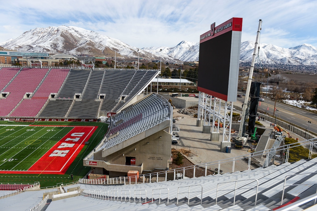 (Leah Hogsten  |  The Salt Lake Tribune)  Workers with Layton Construction and Mountain Crane began dismantling the 2002 Winter Olympic Cauldron located on the University of Utah's Rice-Eccles Stadium complex, Thursday, Feb. 13, 2020.  As part of the stadium's expansion project, the 19-year old cauldron will be restored to its former brilliance and re-installed on the grounds of Rice-Eccles Stadium, north of the ticket office, in 2021.