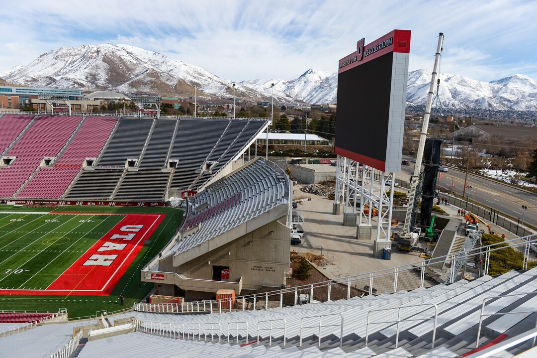 (Leah Hogsten  |  The Salt Lake Tribune)  Workers with Layton Construction and Mountain Crane began dismantling the 2002 Winter Olympic Cauldron located on the University of Utah's Rice-Eccles Stadium complex, Thursday, Feb. 13, 2020.  As part of the stadium's expansion project, the 19-year old cauldron will be restored to its former brilliance and re-installed on the grounds of Rice-Eccles Stadium, north of the ticket office, in 2021.