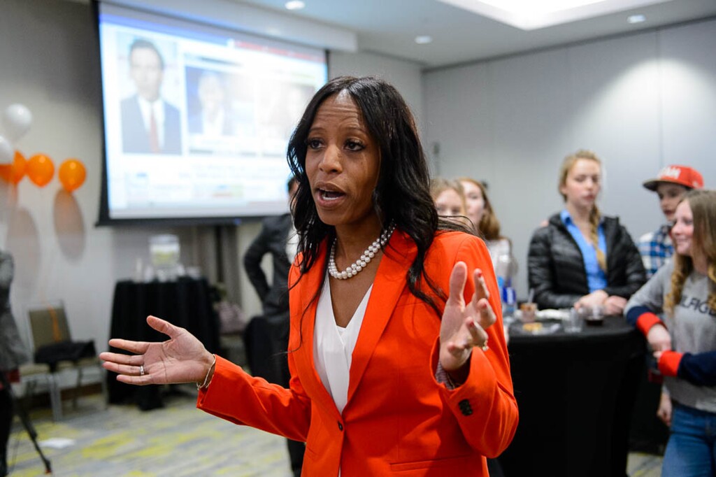 (Trent Nelson | Tribune file photo)
Mia Love makes an appearance at her election night party to thank supporters at the Hilton Garden Inn in Lehi on Tuesday, Nov. 6, 2018. The race was too close to call on election night and wasn't conclusive until nearly two weeks later.