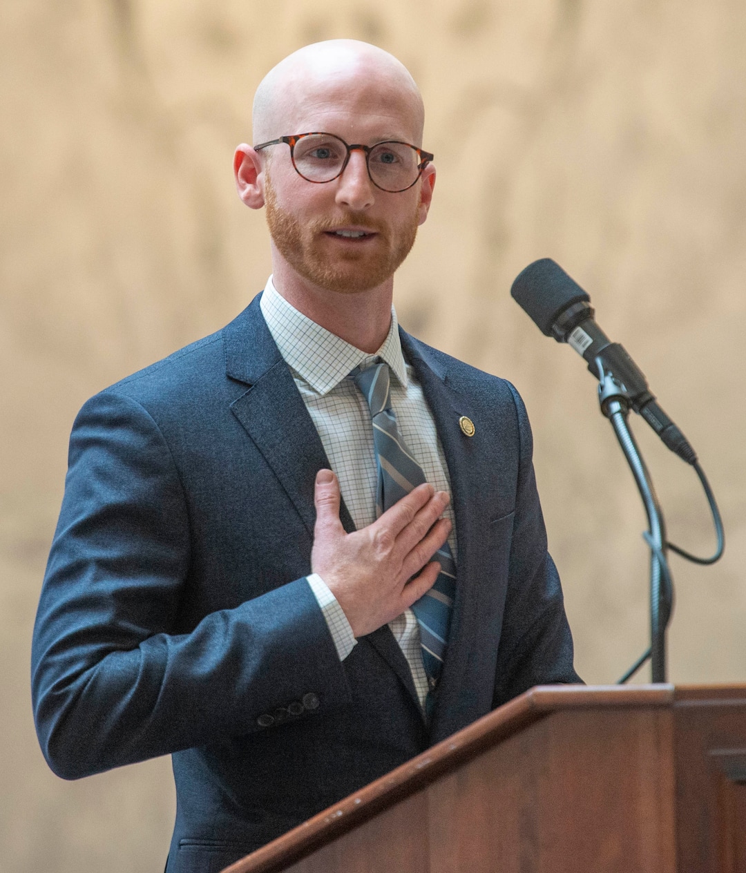 (Rick Egan  |  The Salt Lake Tribune)   Sen. Sen. Derek Kitchen makes a statement, before Gov. Gary R. Herbert signed the new hate crimes bill, at the Utah State Capitol, Tuesday, April 2, 2019.