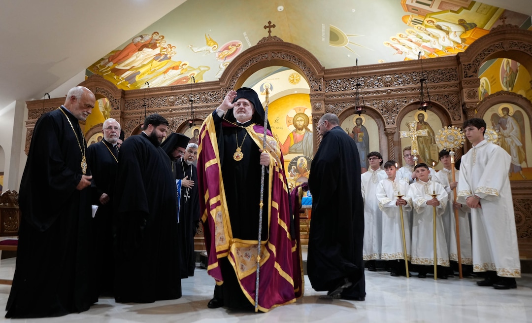 (Francisco Kjolseth  |  The Salt Lake Tribune) Archbishop Elpidophoros of America blesses parishioners at St. Anna Greek Orthodox Church in Sandy during opening services on Saturday, July 13, 2024.